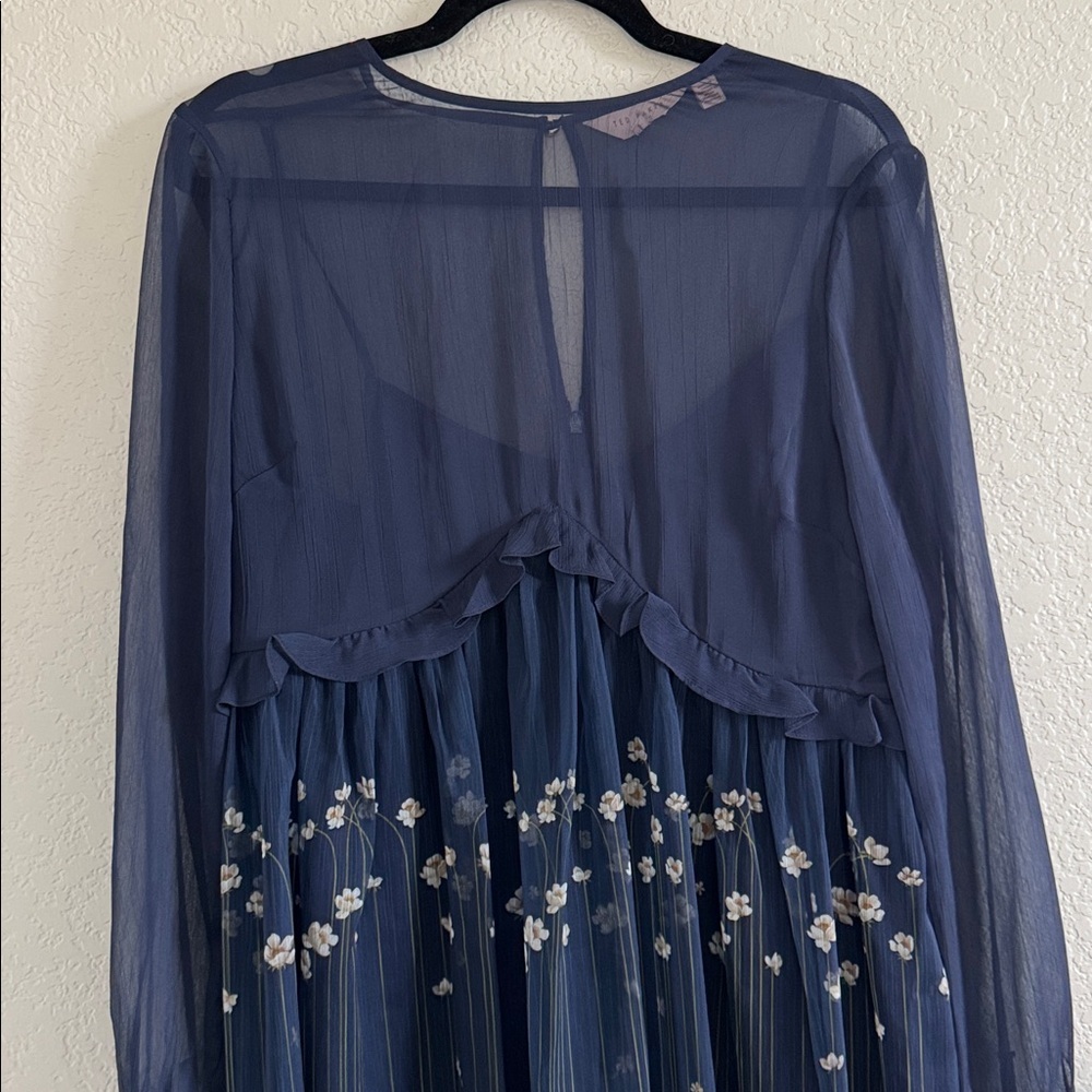 Ted Baker Zemi Pearl Printed Long Sleeve Mini Dress Dark Blue 3 US 8 - Picture 5 of 12